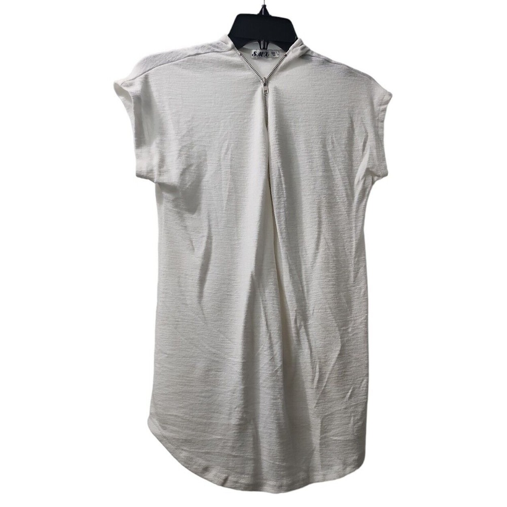 SMX Mini Dress White Zip Front Casual T-Shirt Dress US 10